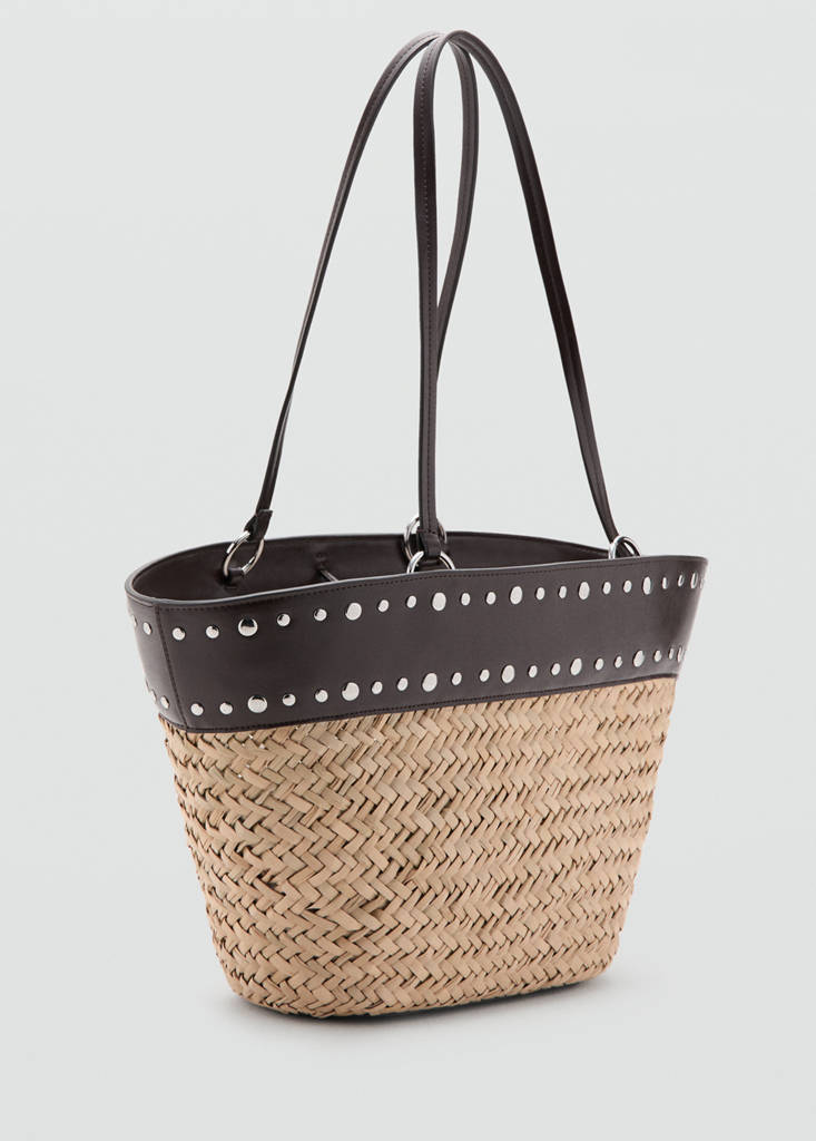 Natural fibre basket with studs — Chocolate