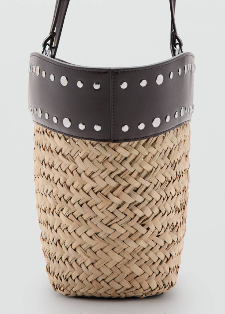 Natural fibre basket with studs — Chocolate