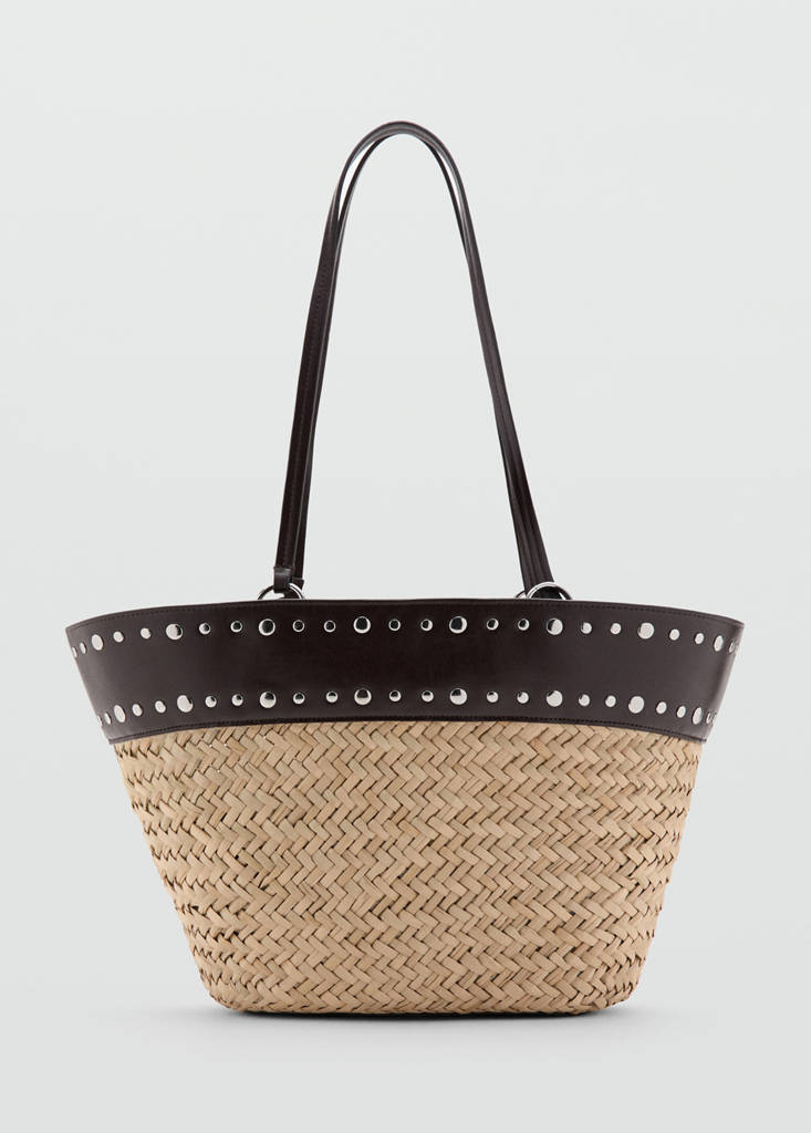 Natural fibre basket with studs — Chocolate