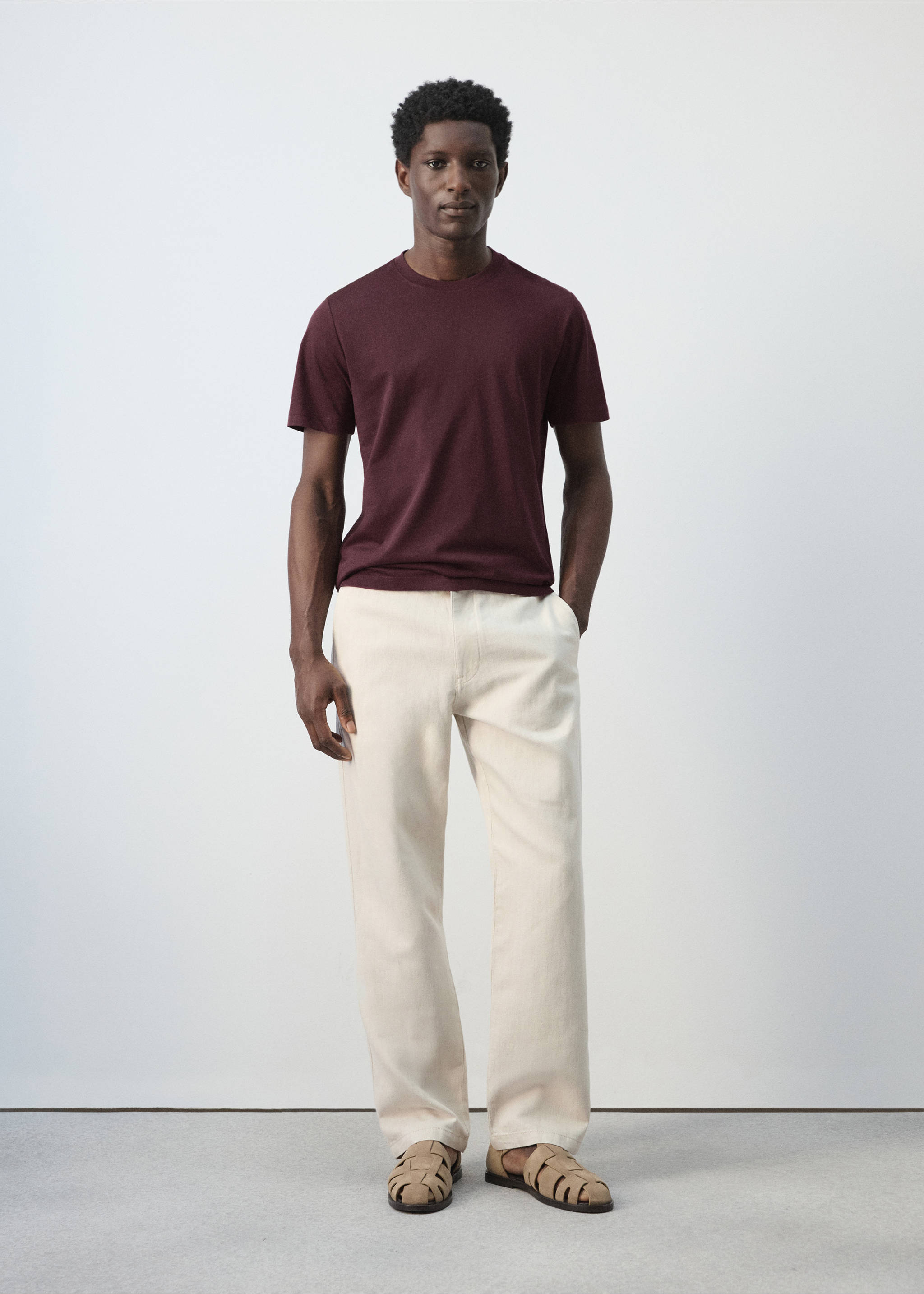 Regular fit cotton-linen blend trousers - General plane, Ecru. Ref: 27086710-00.