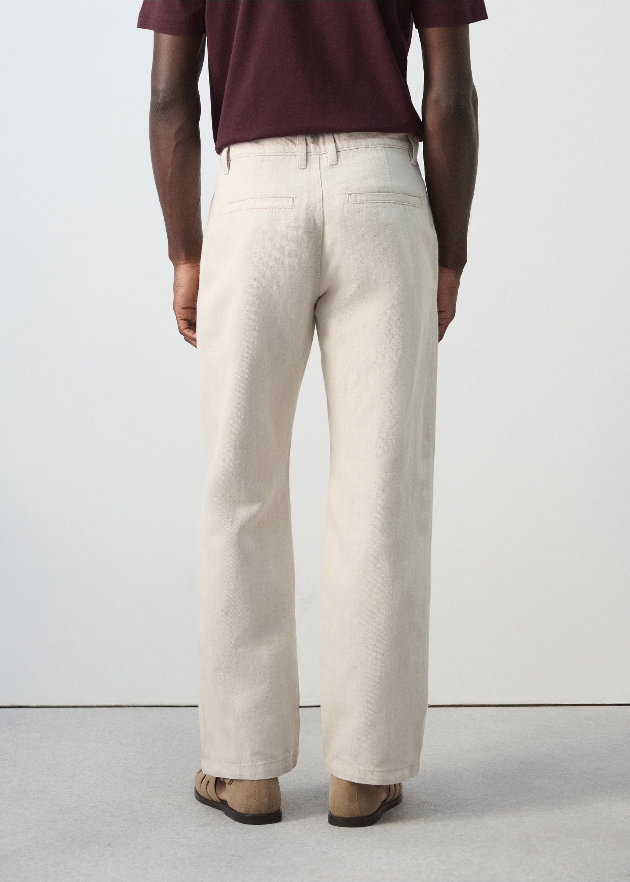 Regular fit cotton-linen blend trousers - Reverse of the article, Ecru. Ref: 27086710-00.