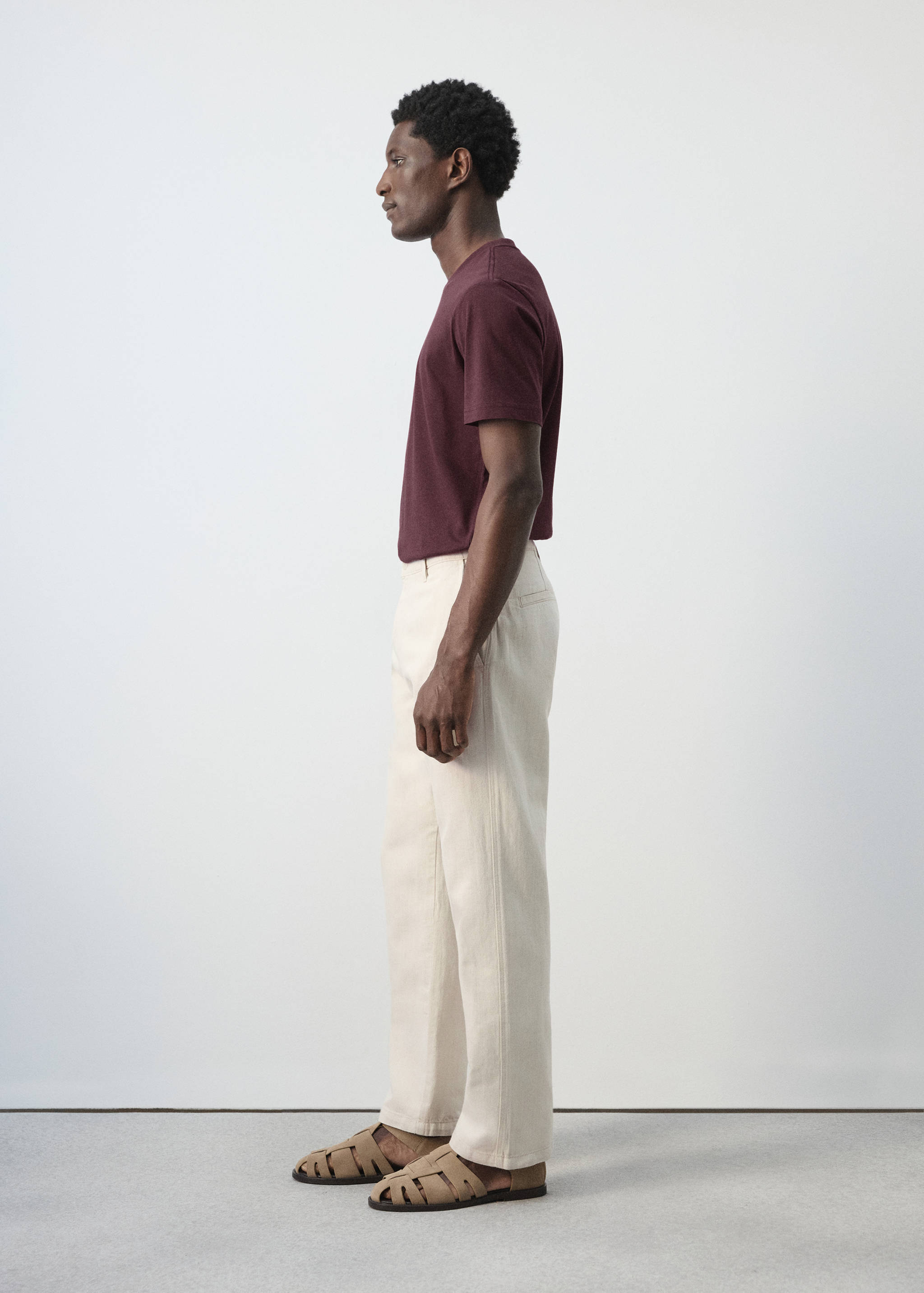Regular fit cotton-linen blend trousers - Details of the article 2