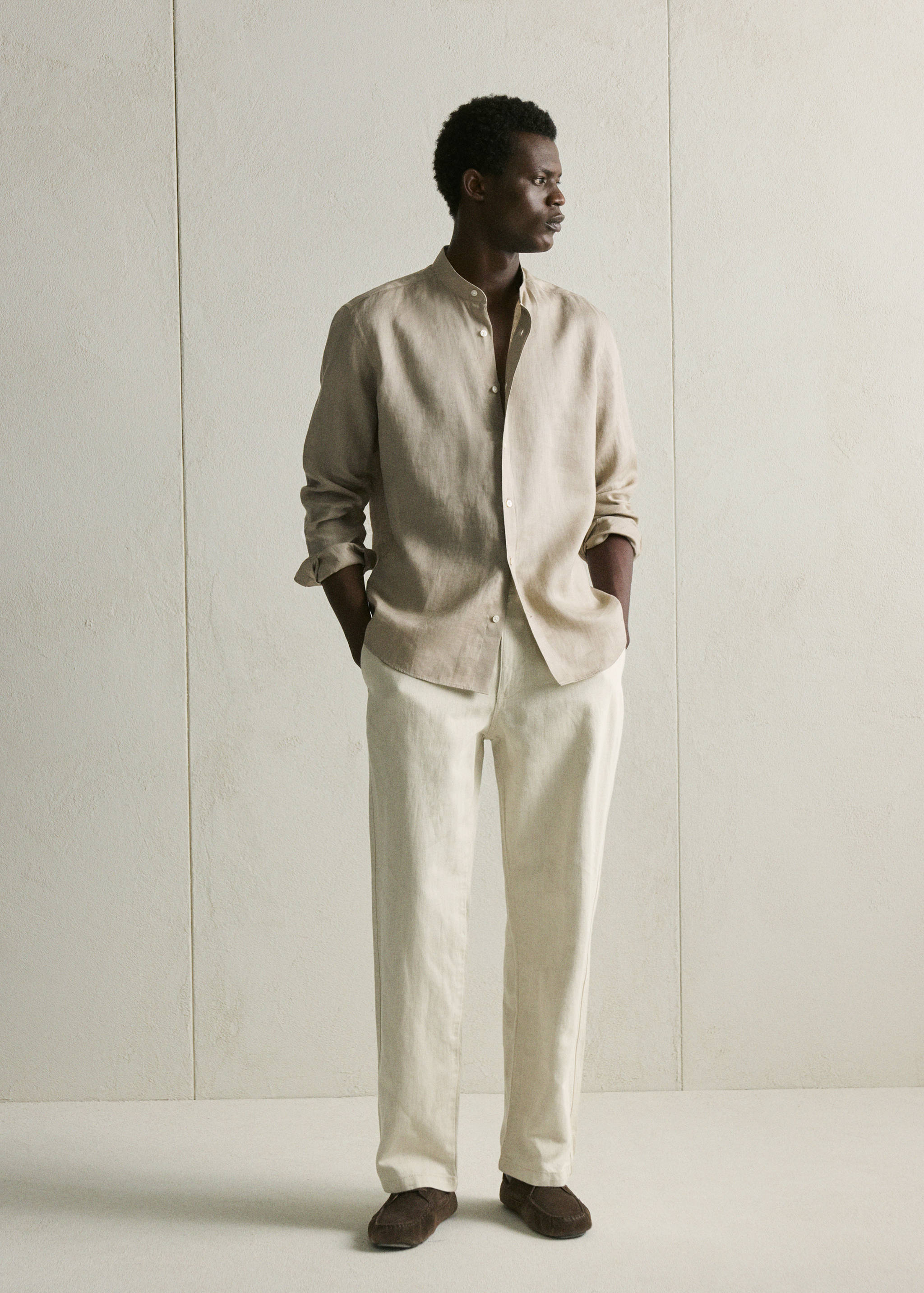 Regular fit cotton-linen blend trousers - Details of the article 5
