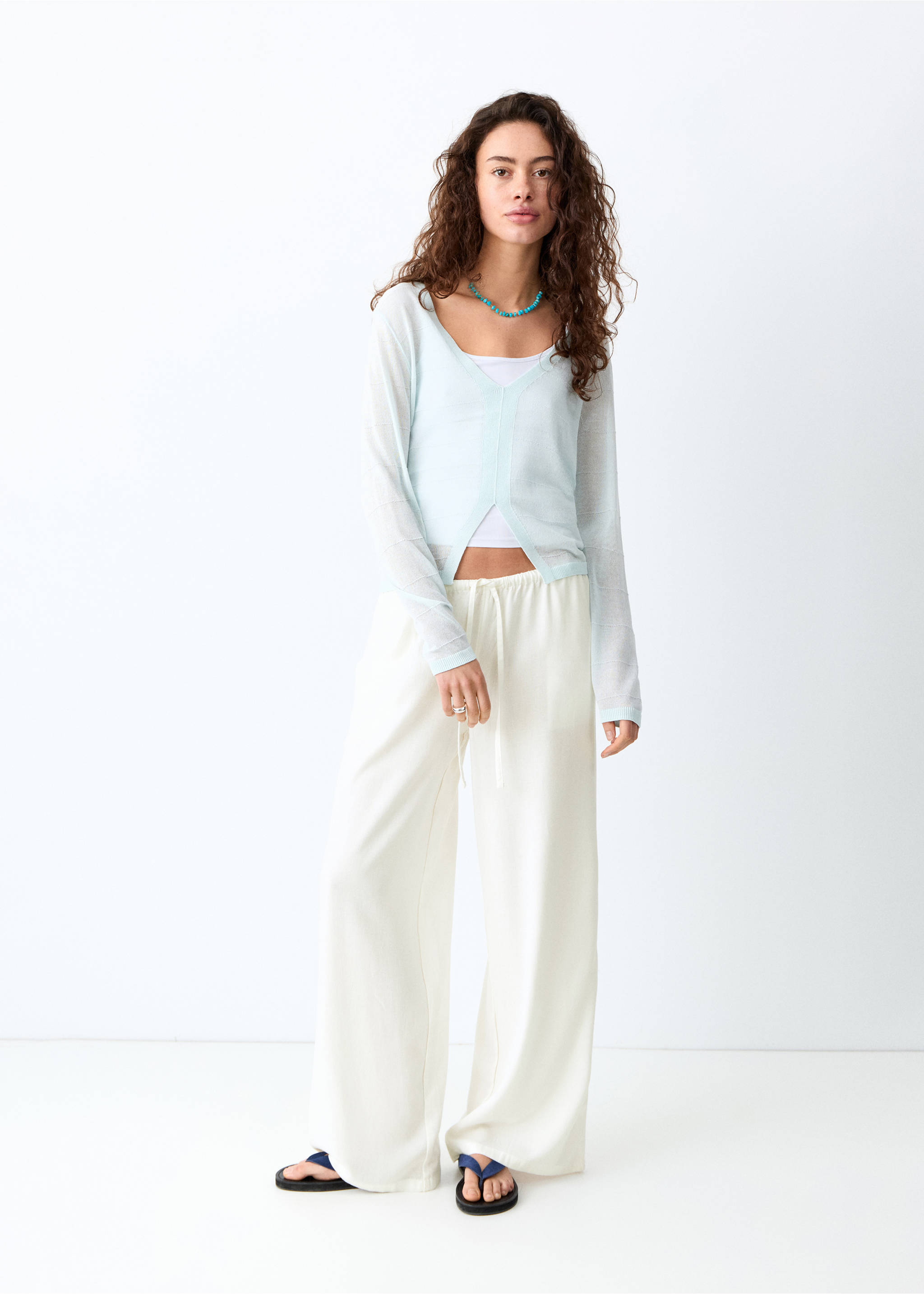 Pantalons rectes fluids - Pla general, Blanc trencat. Ref: 27086713-00.