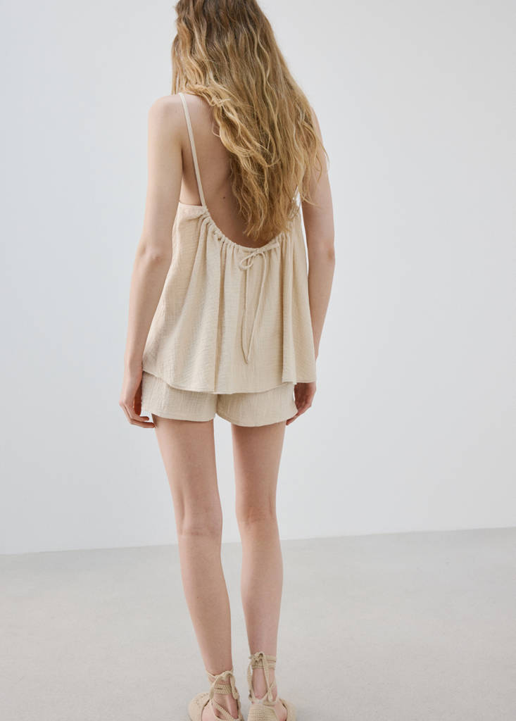 Plain cotton pyjama shorts — Ecru