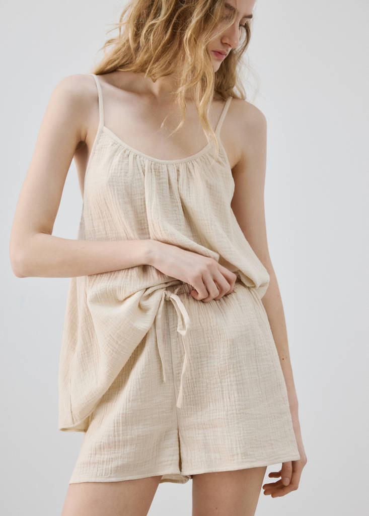 Plain cotton pyjama shorts — Ecru
