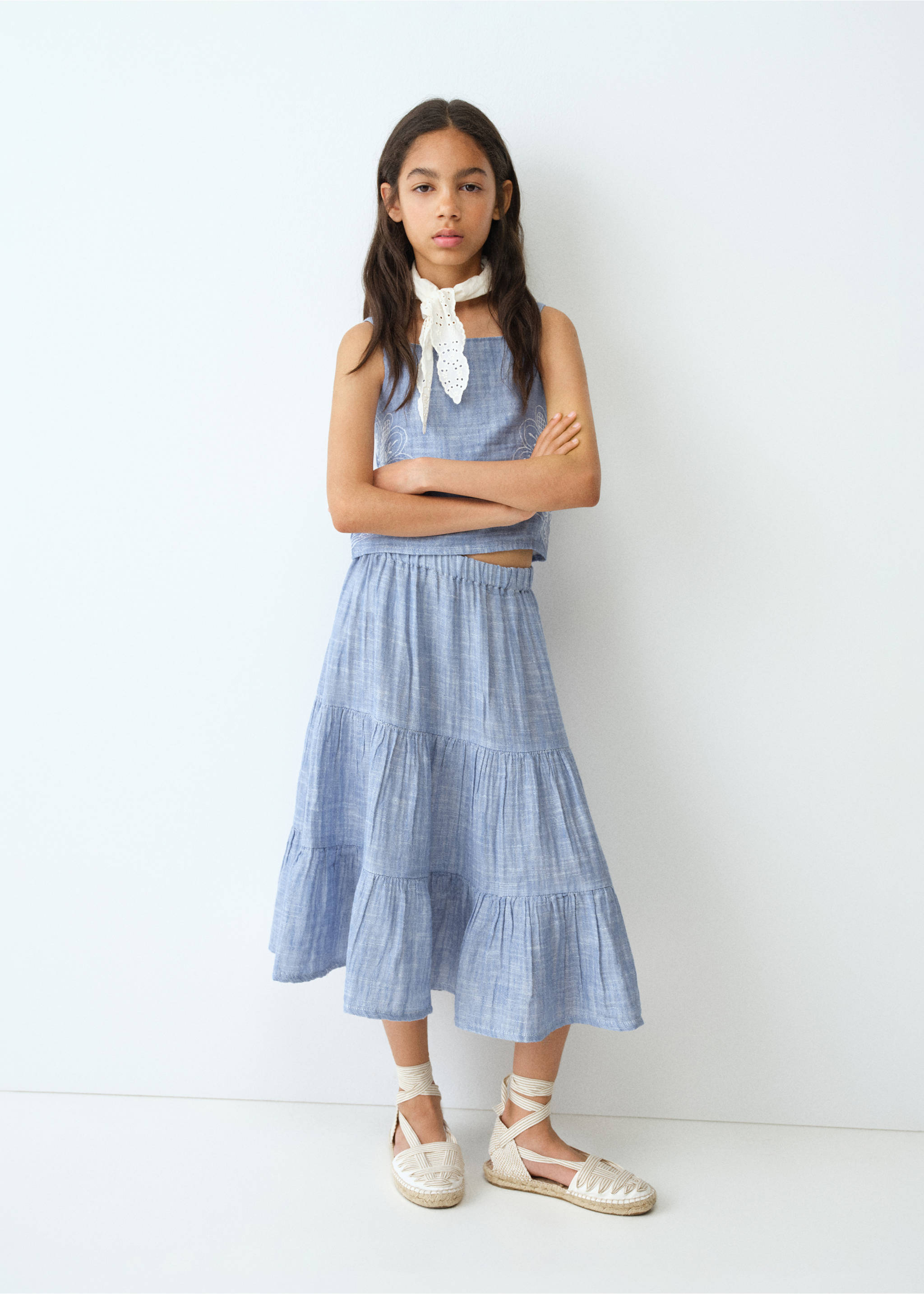 Midi ruffles skirt - General plane, Blue. Ref: 27086729-00.