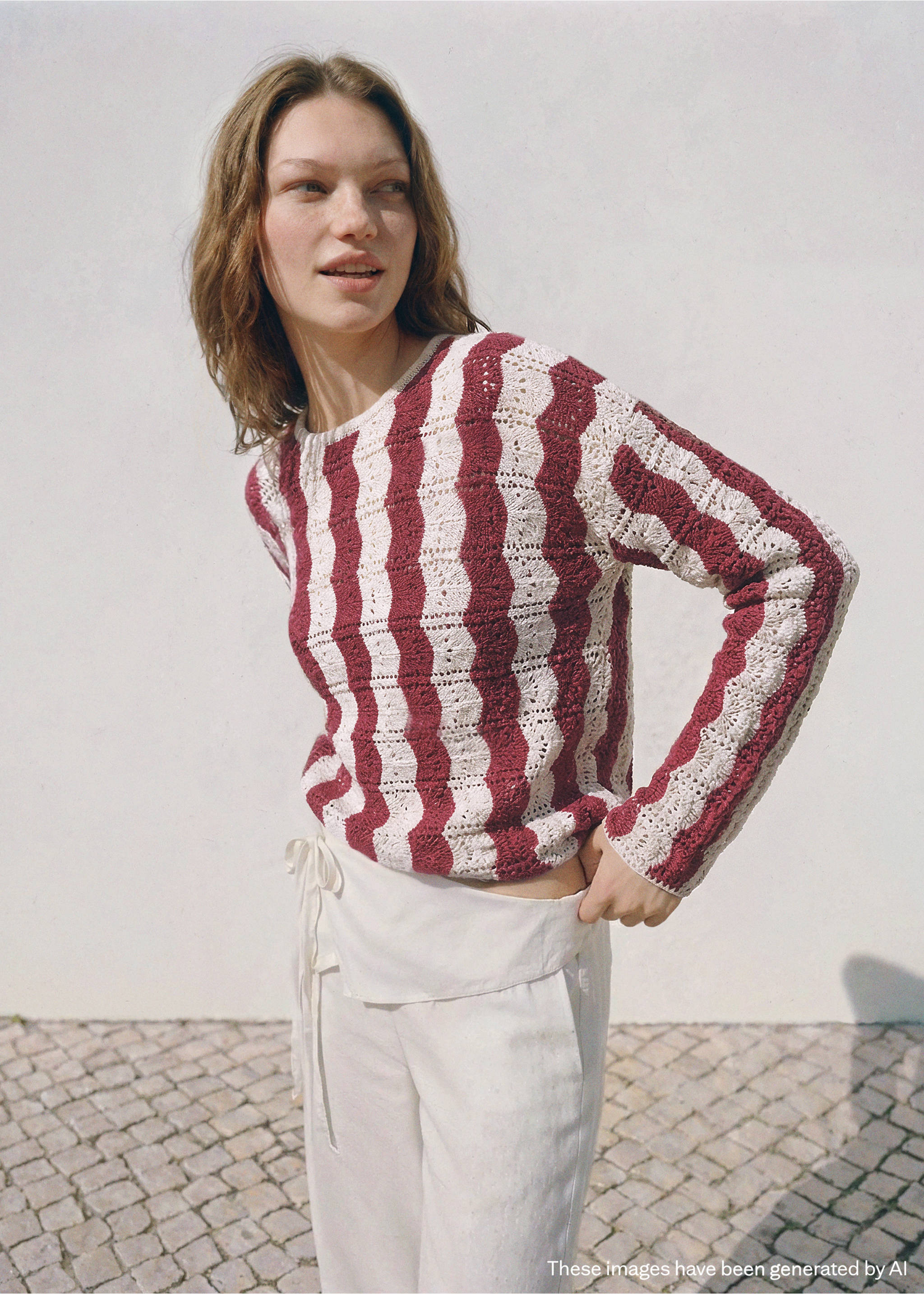 Jersey punto calado bicolor - Plano general, Granate. Ref: 27086731-00.