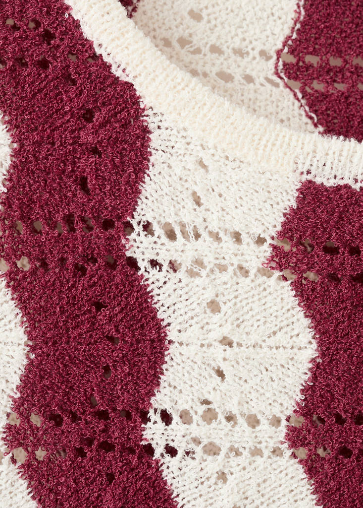 Two-tone openwork knit sweater — Maroon
