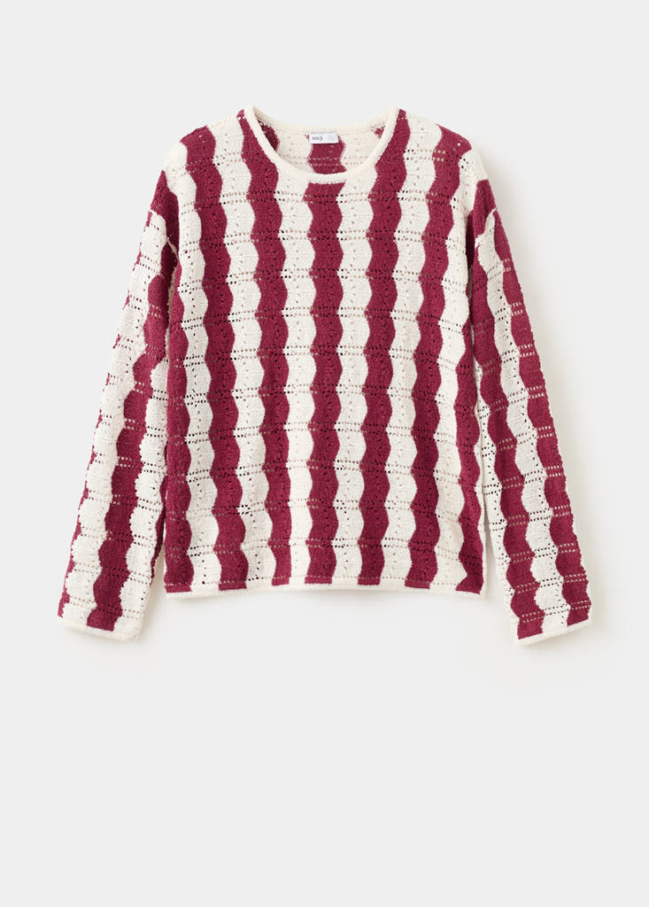 Two-tone openwork knit sweater — Maroon