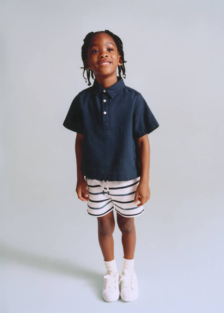 Striped cotton Bermuda shorts — Navy
