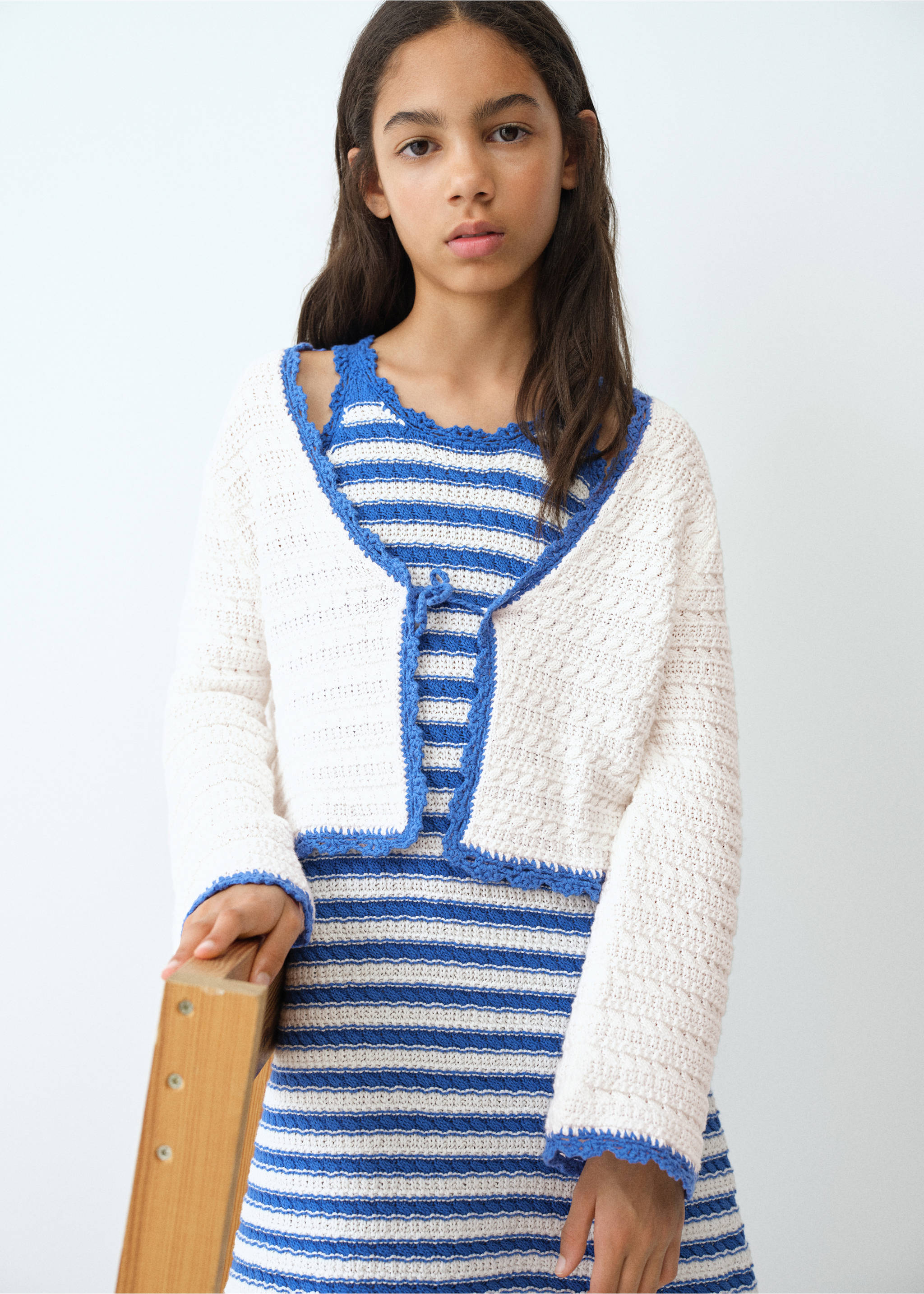 Càrdigan ganxet contrast - Pla general, Cru. Ref: 27086733-00.