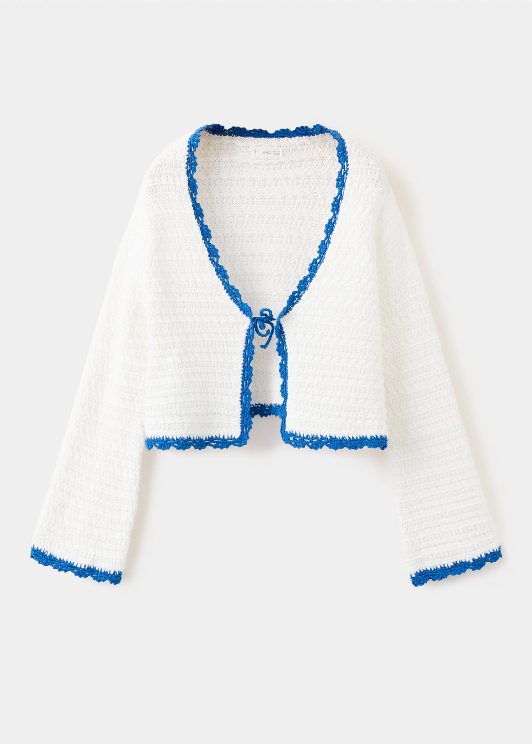 Openwork knitted cardigan with bow - Article without model, Ecru. Ref: 27086733-00.