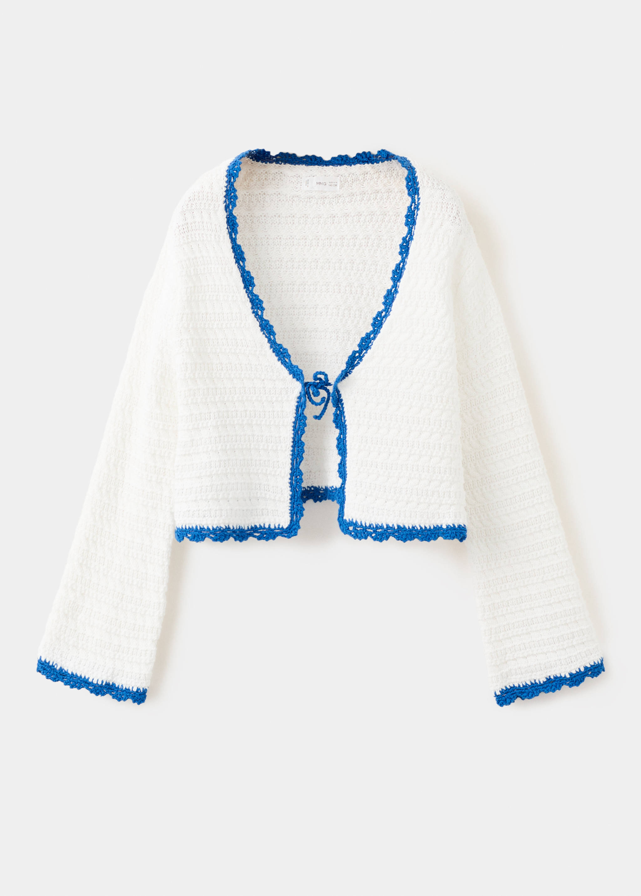 Openwork knitted cardigan with bow - Article without model