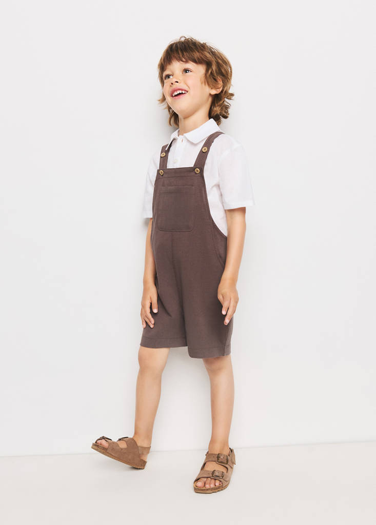 Short cotton dungarees — Brown