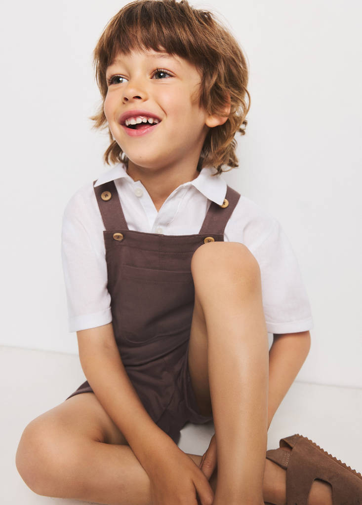 Short cotton dungarees — Brown