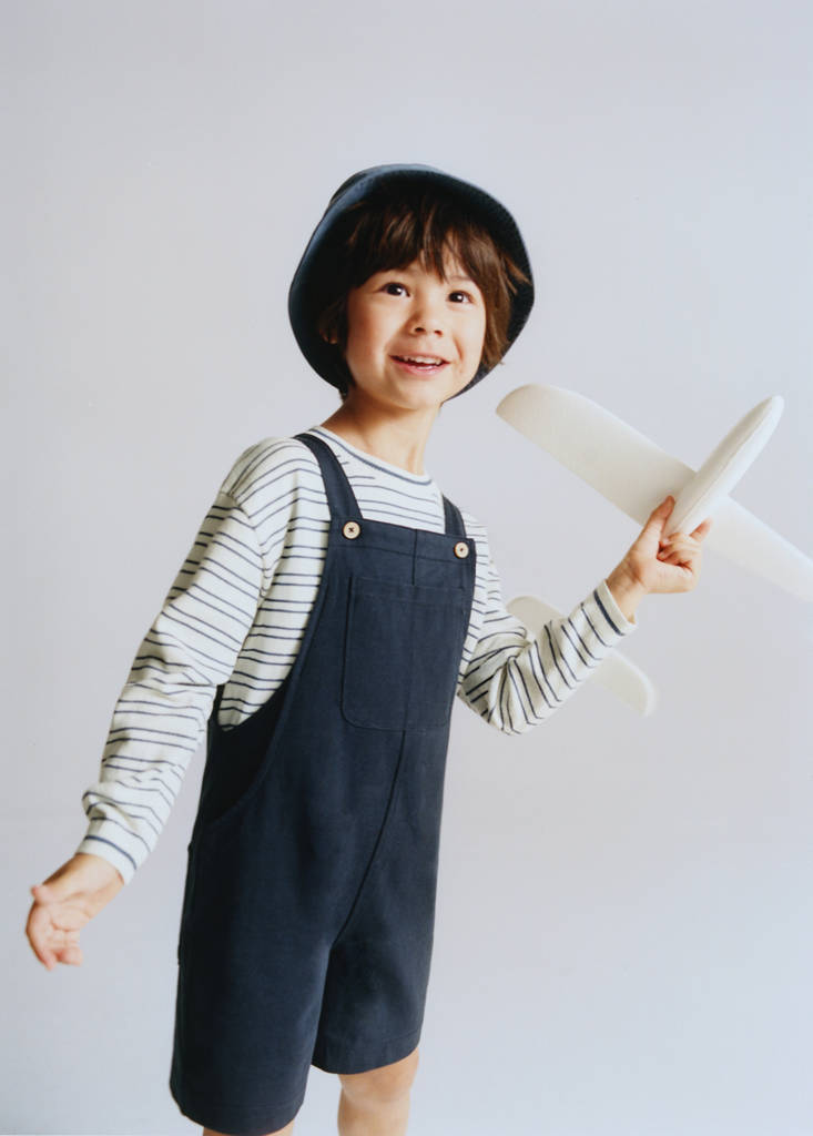 Short cotton dungarees — Navy