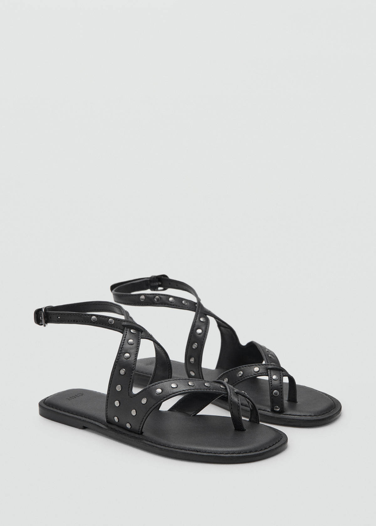 Studded leather sandals — Black