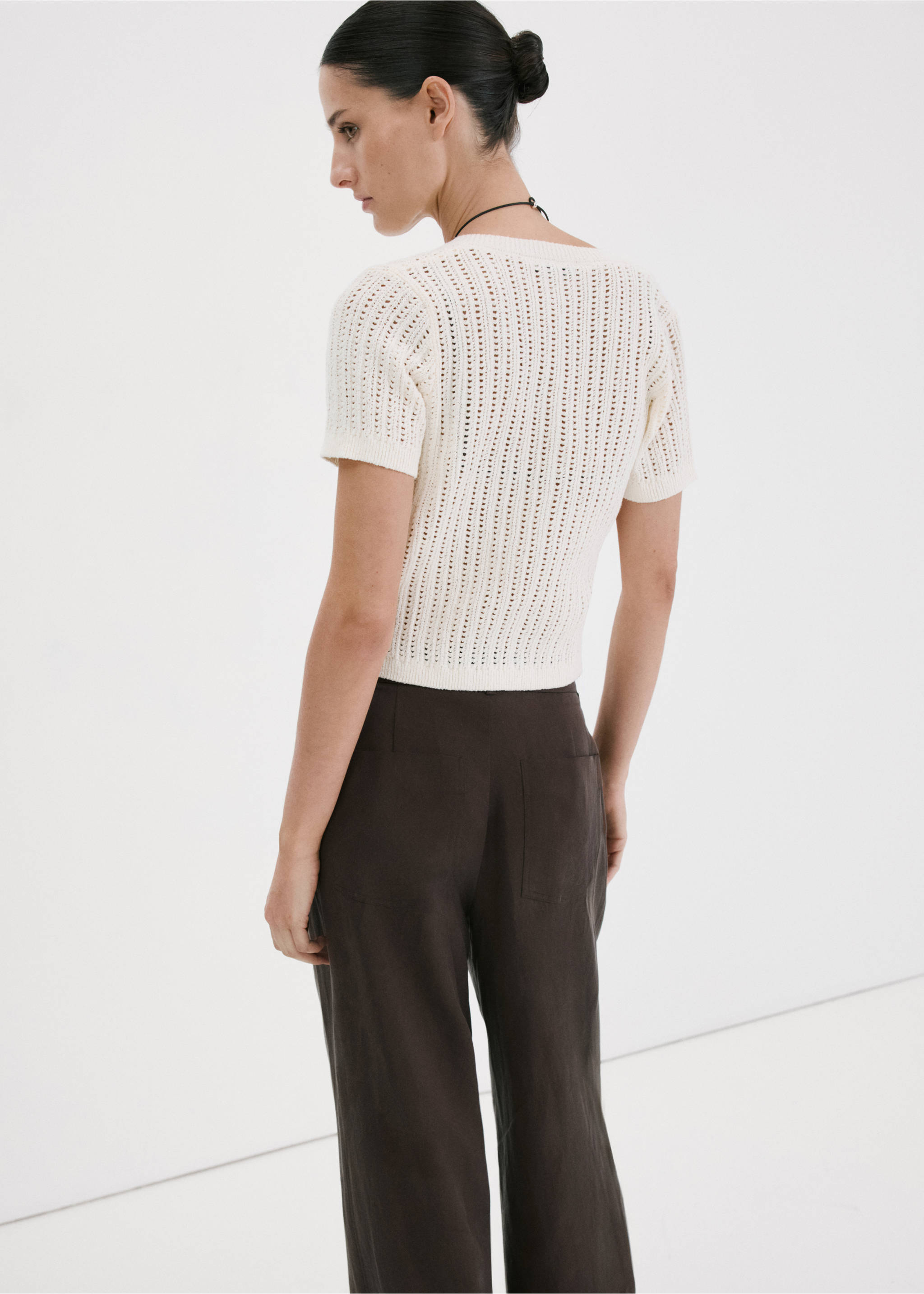 Openwork knit cardigan - Reverse of the article, Ecru. Ref: 27087137-00.