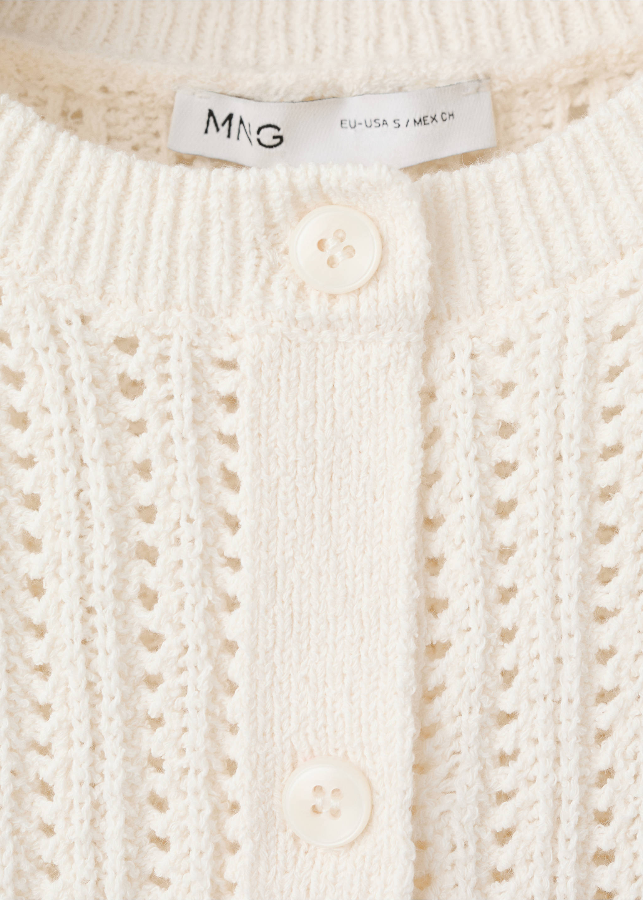 Openwork knit cardigan - Details of the article 8, Ecru. Ref: 27087137-00.