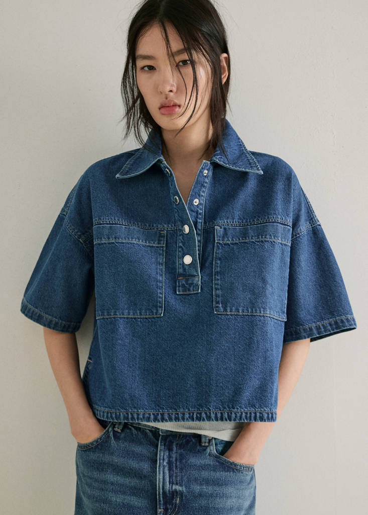 Denim blouse with pockets