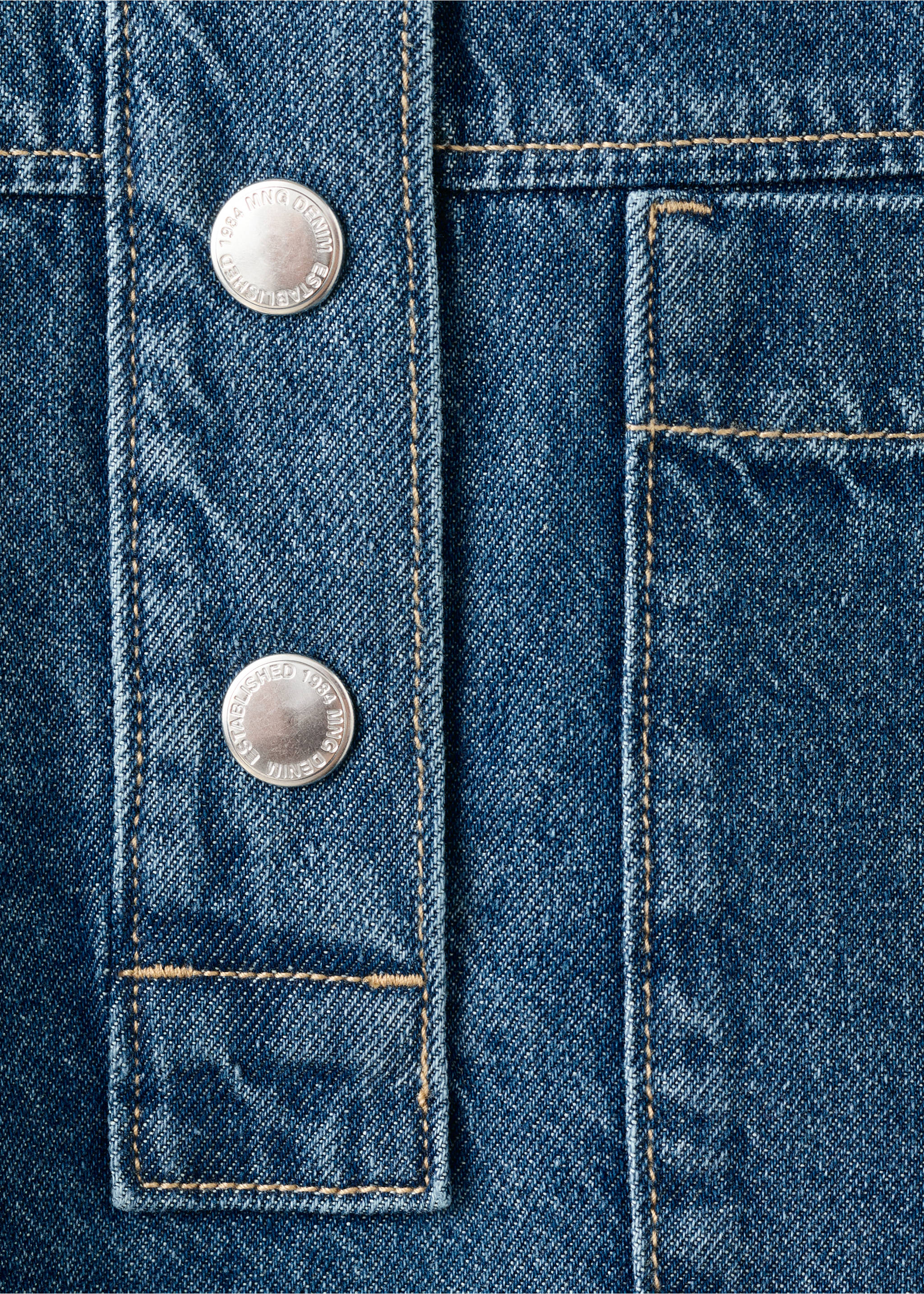 Denim blouse with pockets - Details of the article 8, Medium Blue. Ref: 27087139-00.