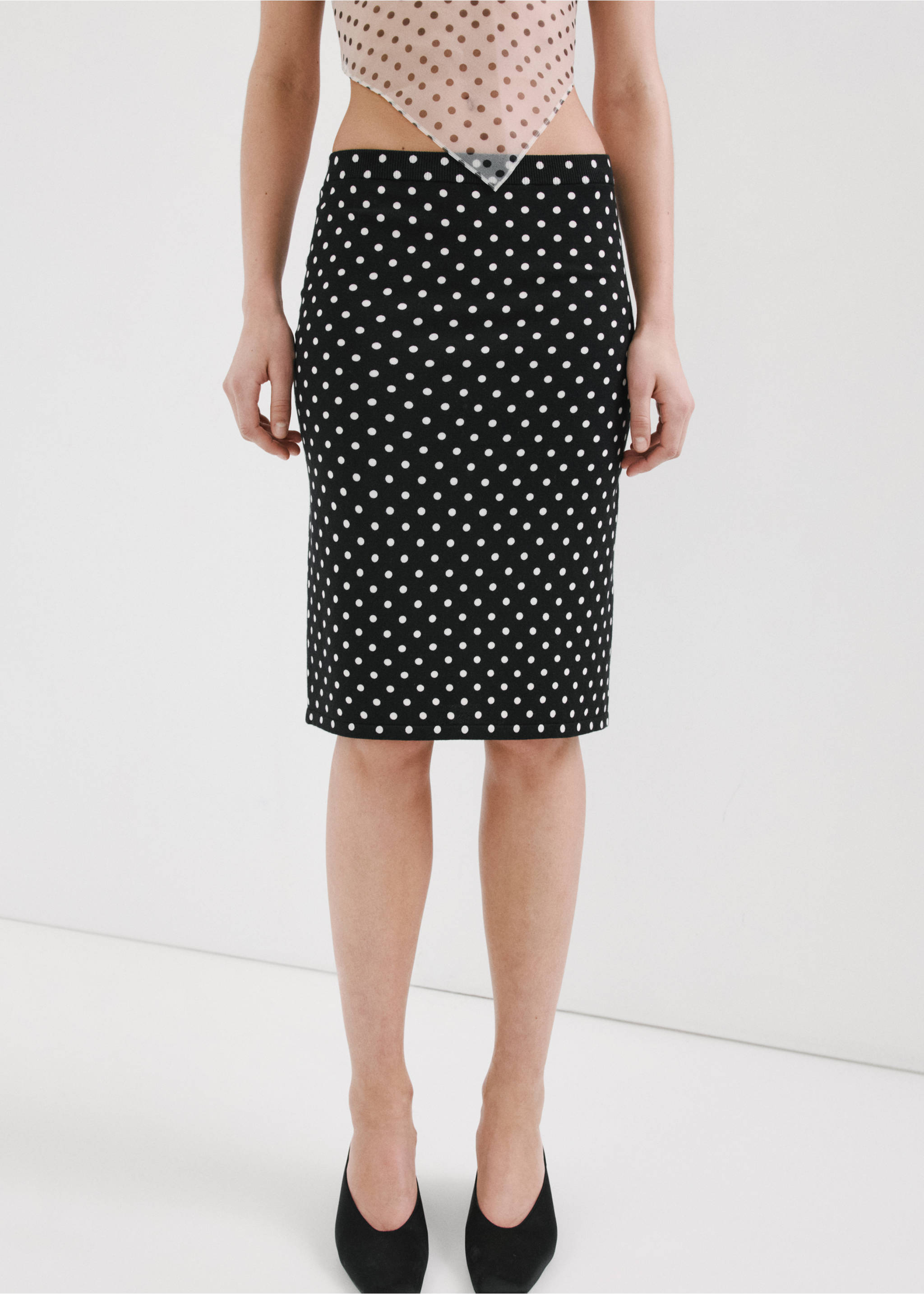 Polka dots midi skirt - Medium plane, Black. Ref: 27087145-00.