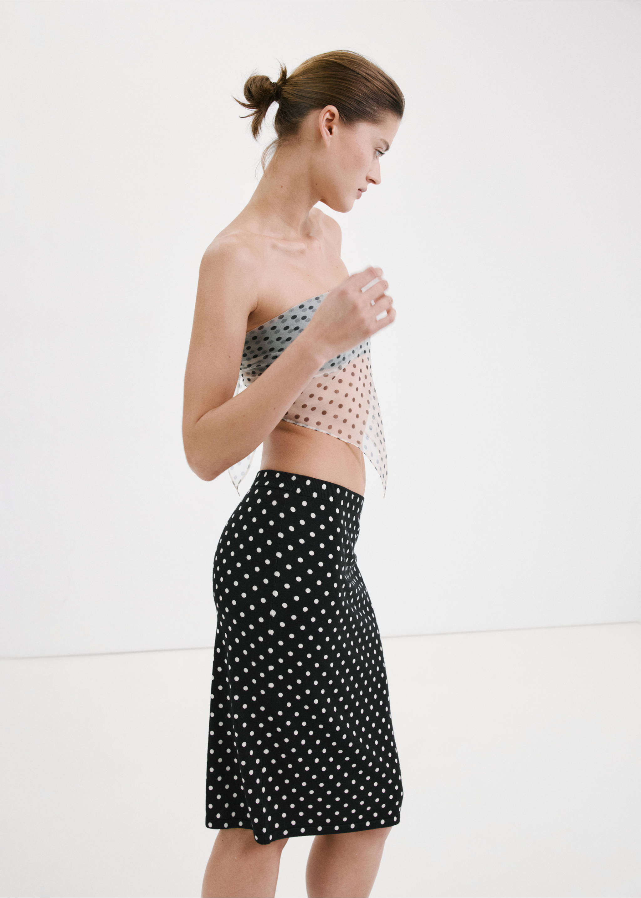 Polka dots midi skirt - Details of the article 1, Black. Ref: 27087145-00.