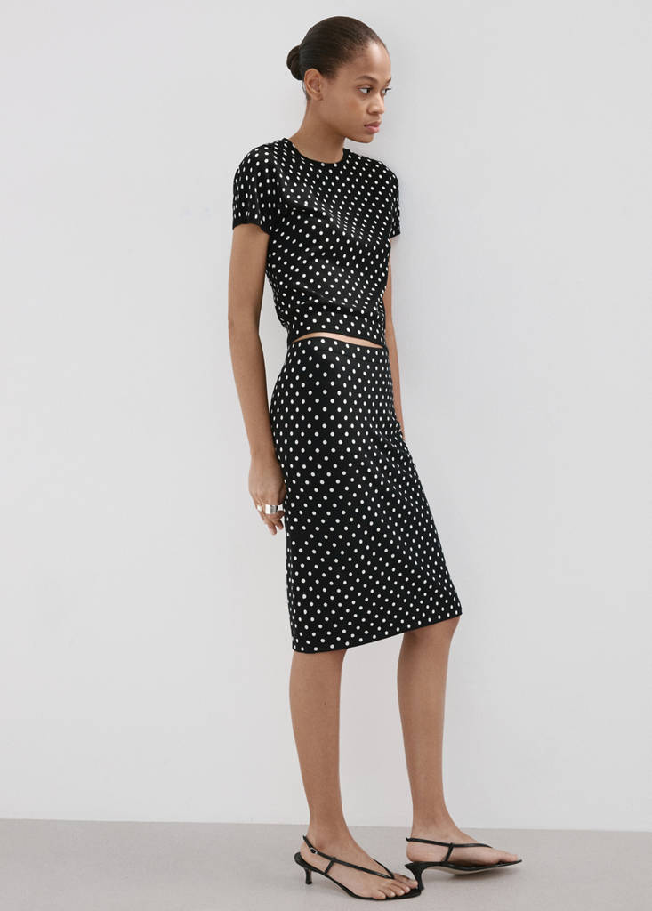 Polka dots midi skirt — Black