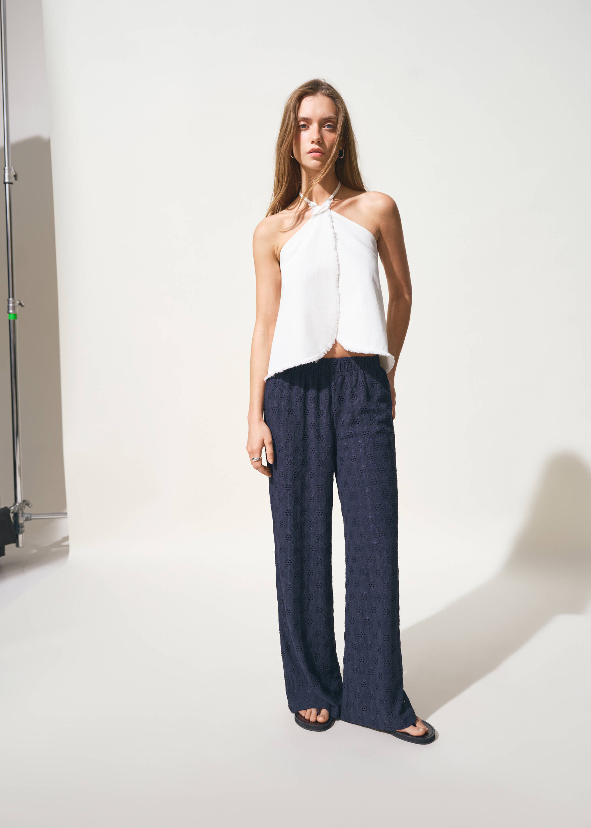 Straight trousers with embroidered details - General plane