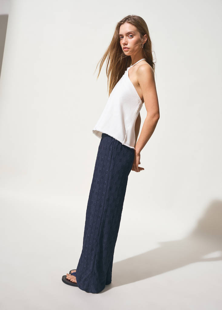 Straight trousers with embroidered details — Navy