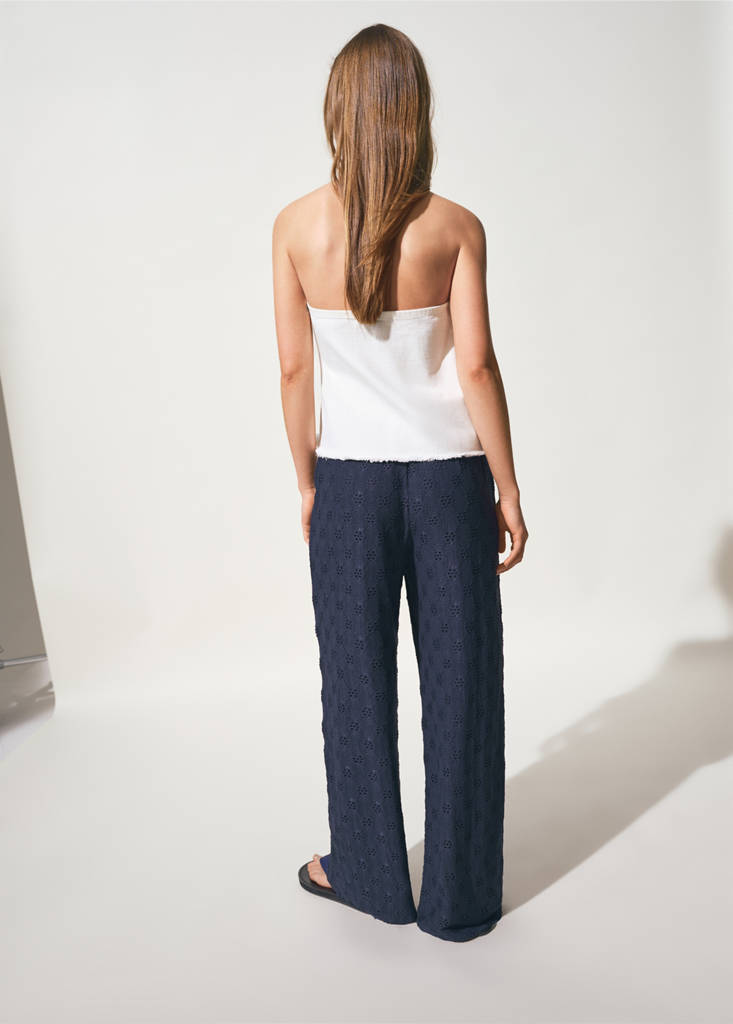 Straight trousers with embroidered details — Navy