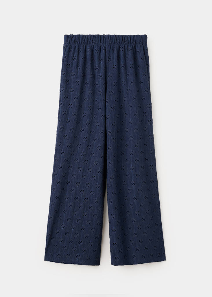 Straight trousers with embroidered details — Navy