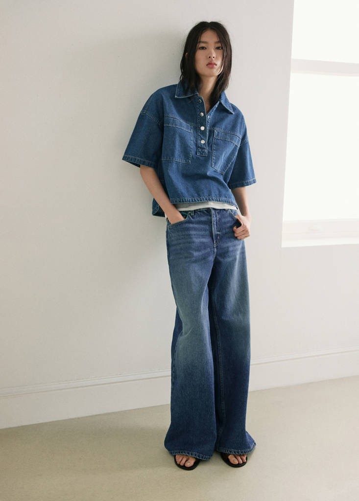 Wide leg mid-rise jeans — Medium Blue