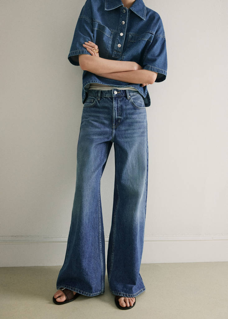 Wide leg mid-rise jeans — Medium Blue