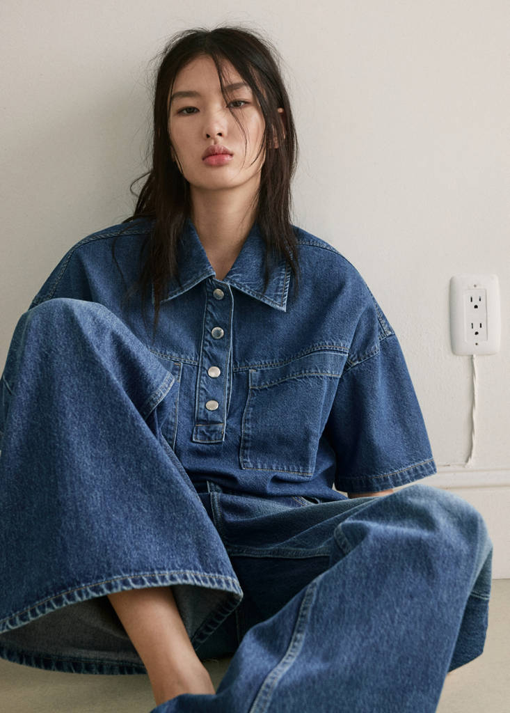 Wide leg mid-rise jeans — Medium Blue