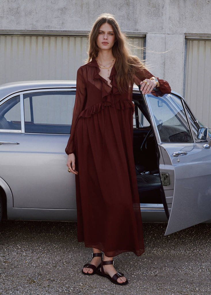 Puffed sleeves dress — Brown