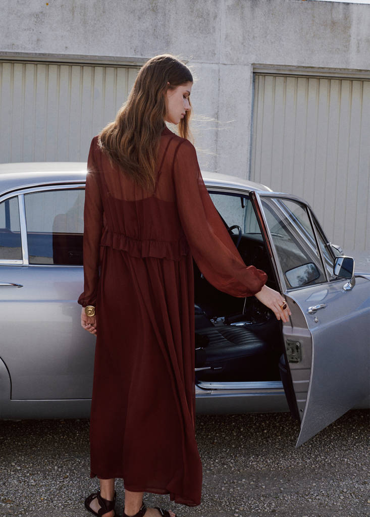 Puffed sleeves dress — Brown