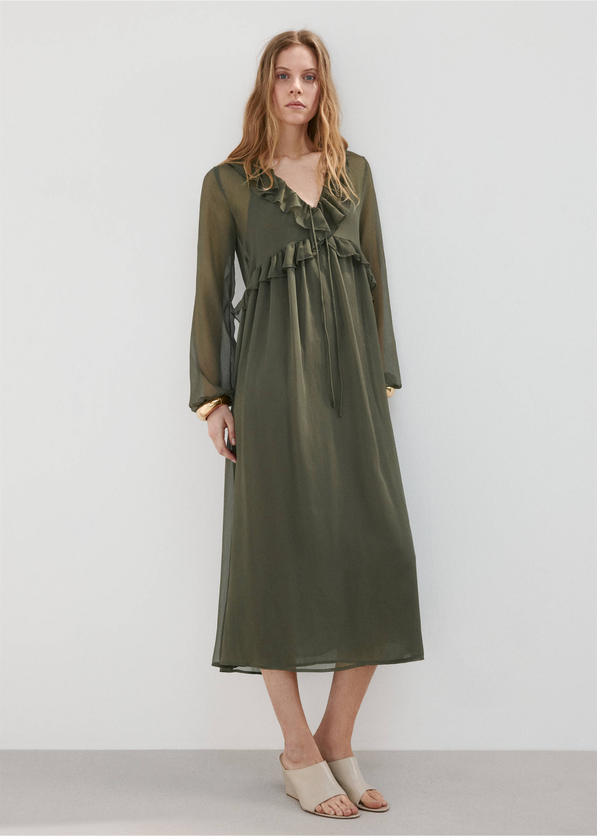 Ruffles flowy dress - General plane, Khaki. Ref: 27087149-00.