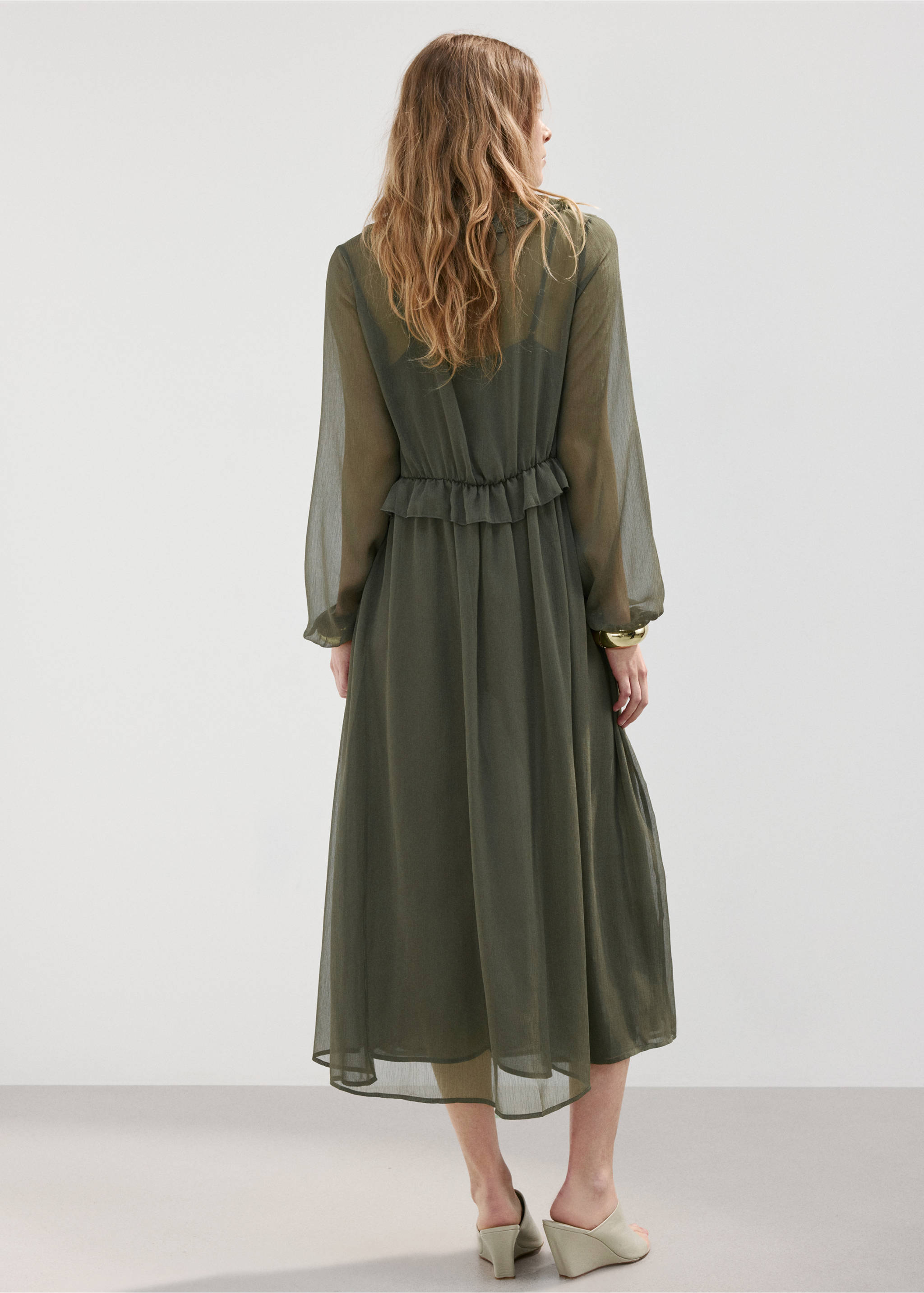 Ruffles flowy dress - Reverse of the article, Khaki. Ref: 27087149-00.