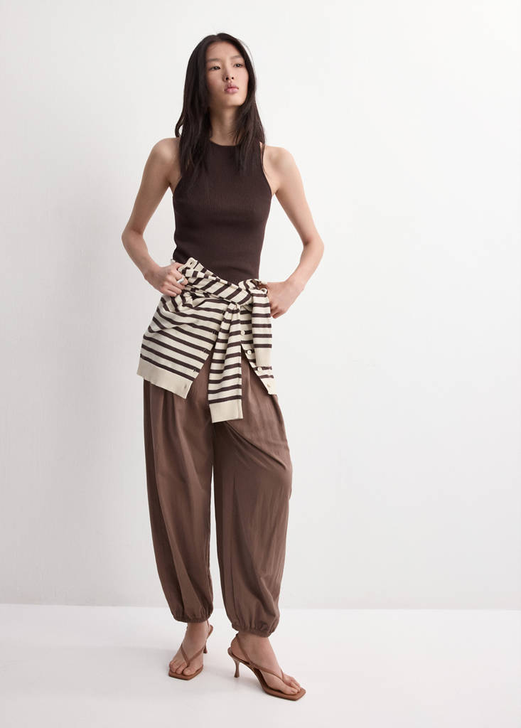 Fitted fine-knit top — Chocolate