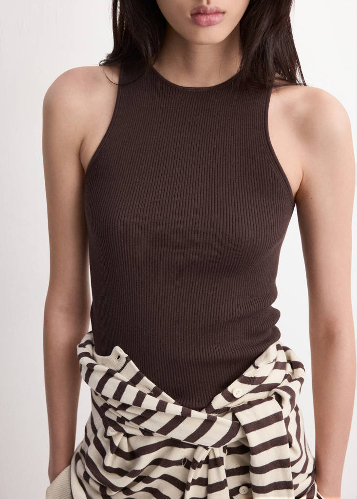 Fitted fine-knit top — Chocolate