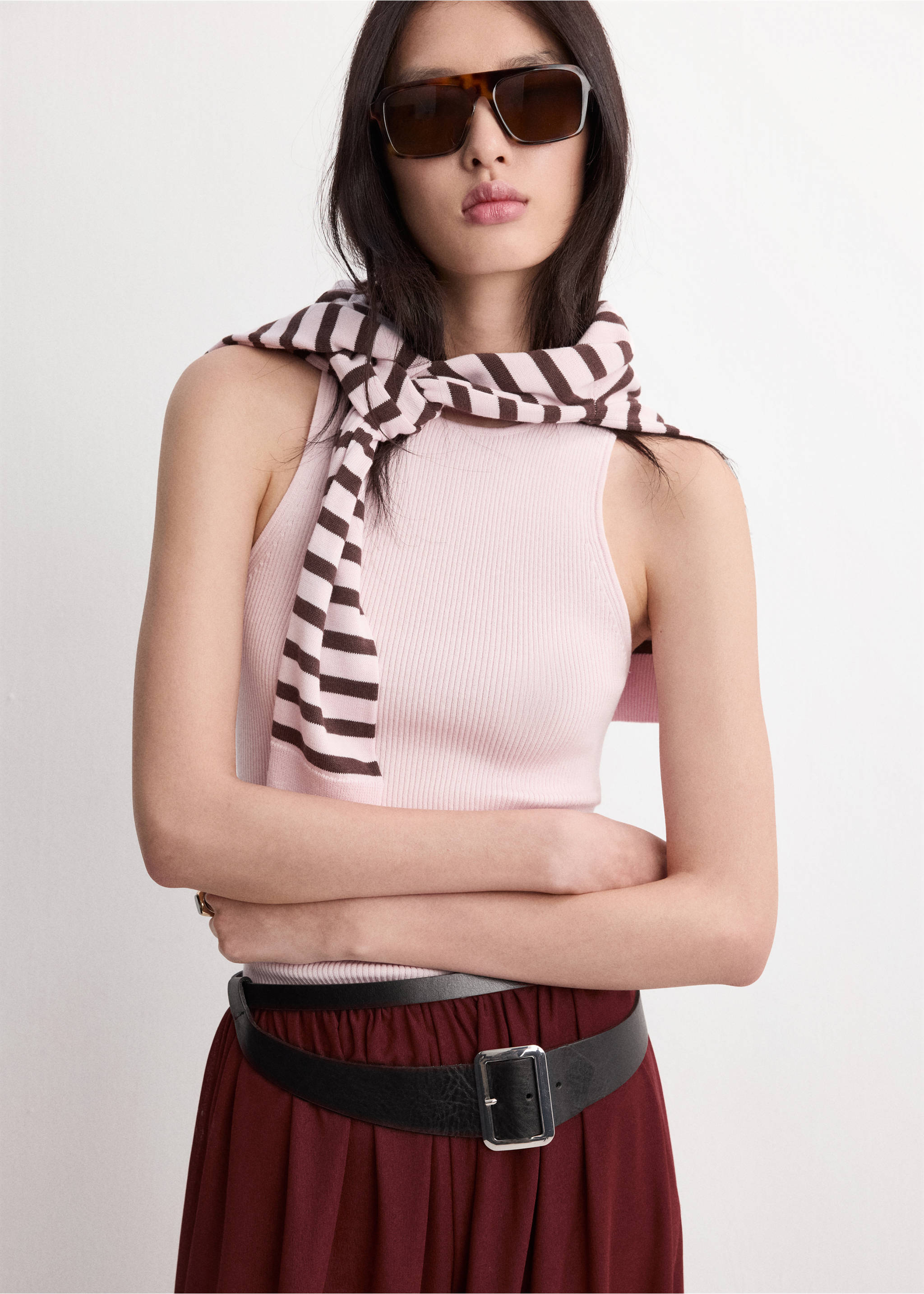 Fitted fine-knit top - Medium plane, Pastel Pink. Ref: 27087151-00.