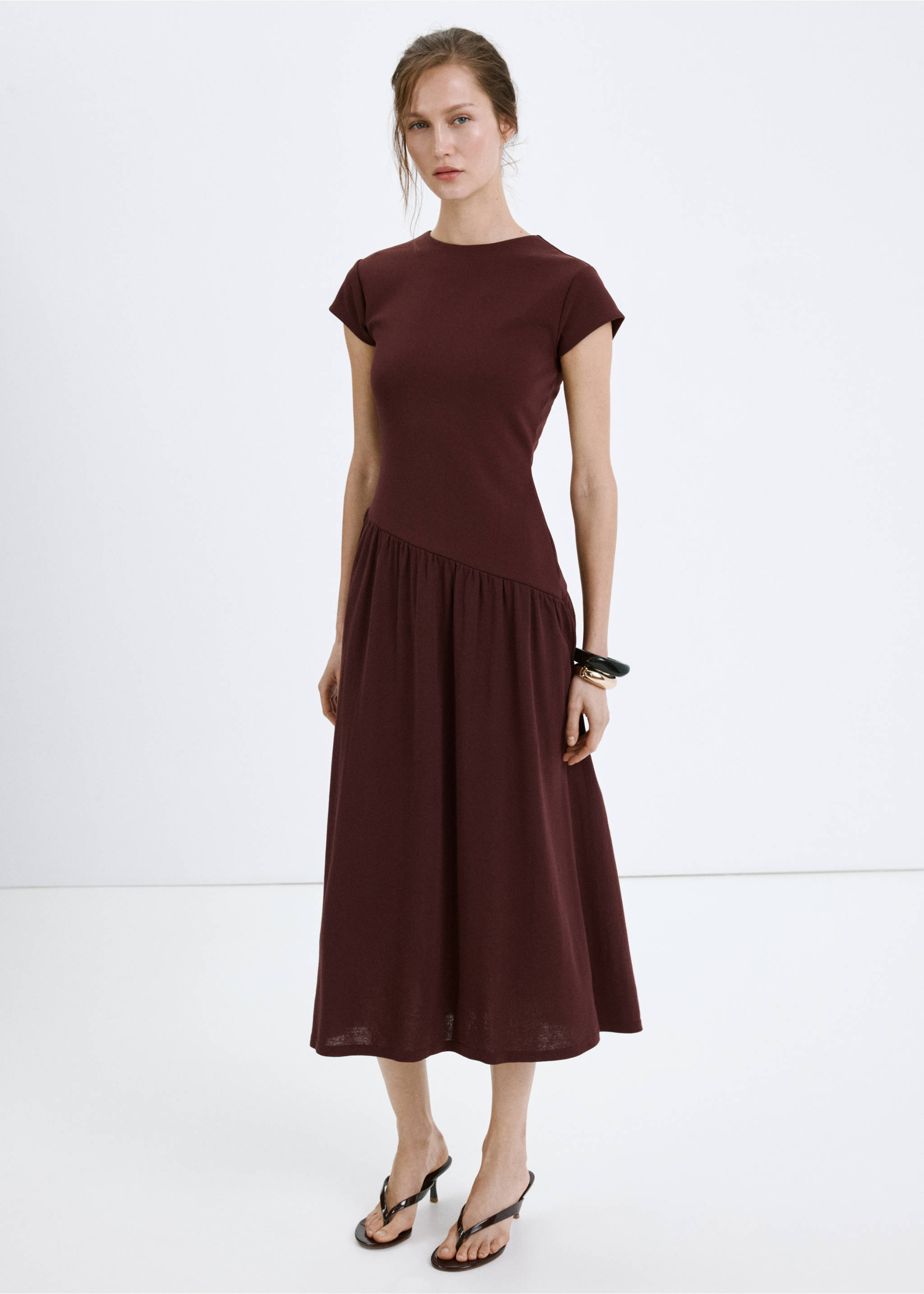 Asymmetrical midi-dress - General plane, Burgundy. Ref: 27087152-00.