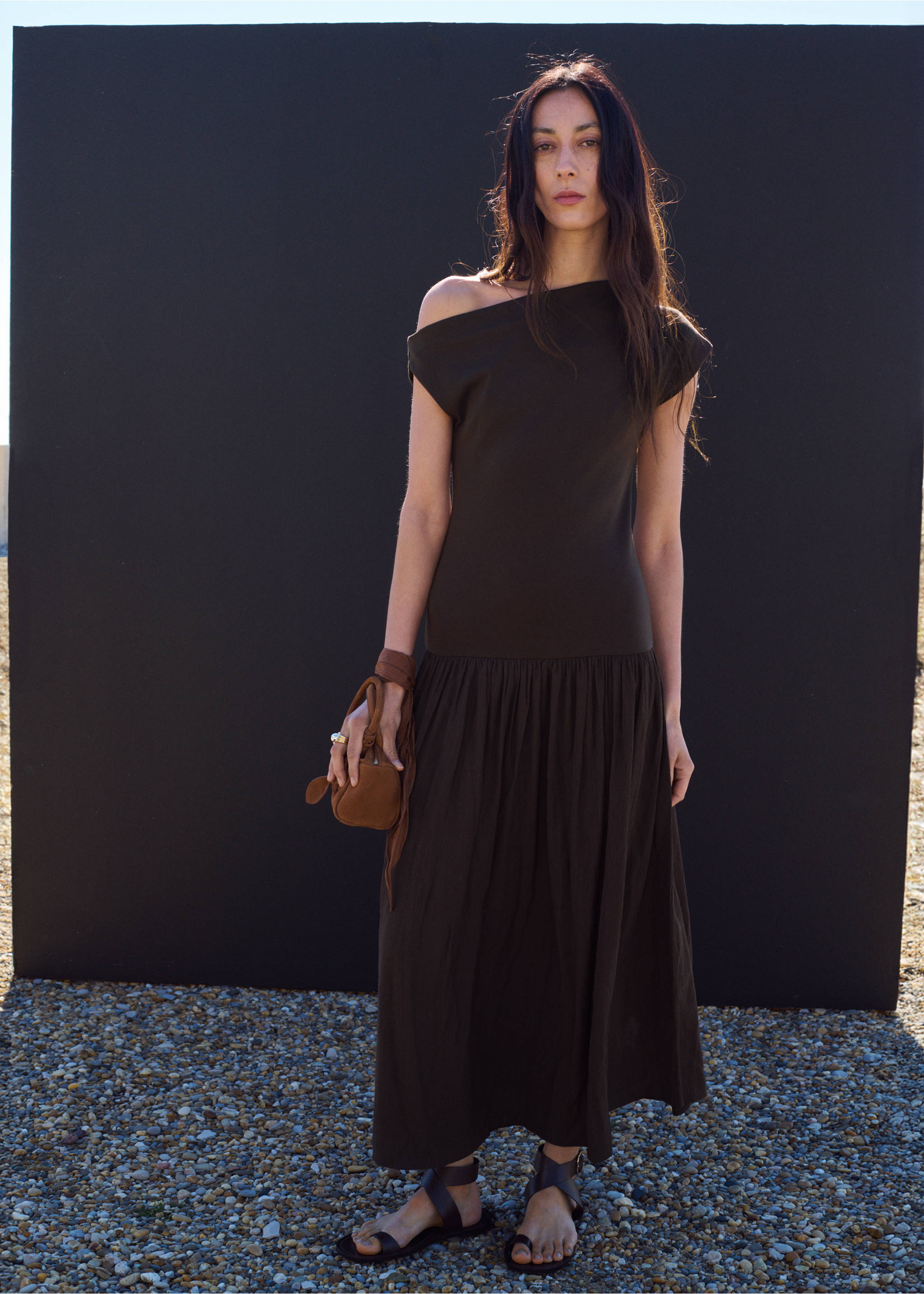 Asymmetrical flared dress - General plane, Brown. Ref: 27087154-00.