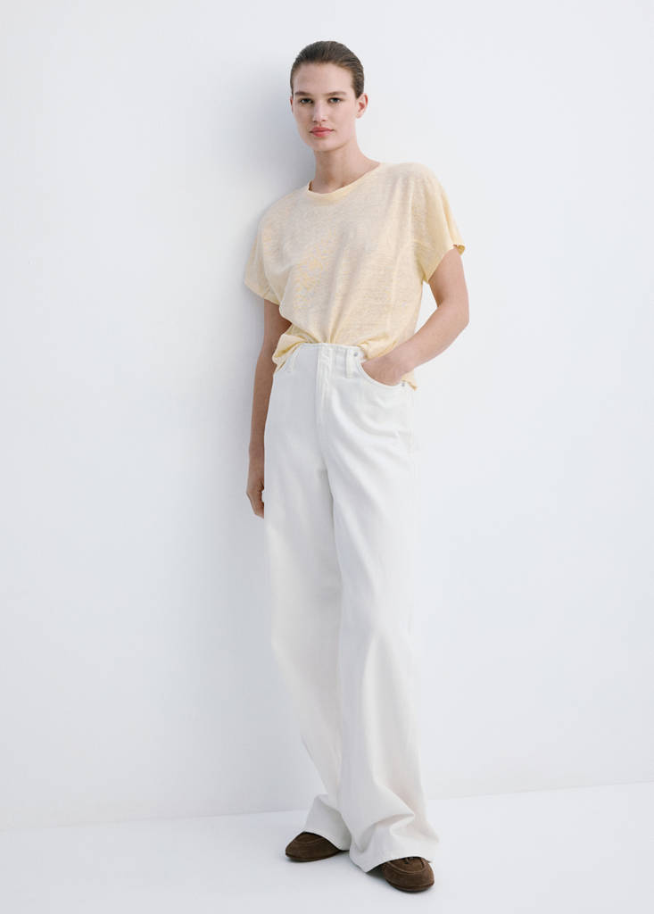 Short-sleeved linen t-shirt — Vanilla