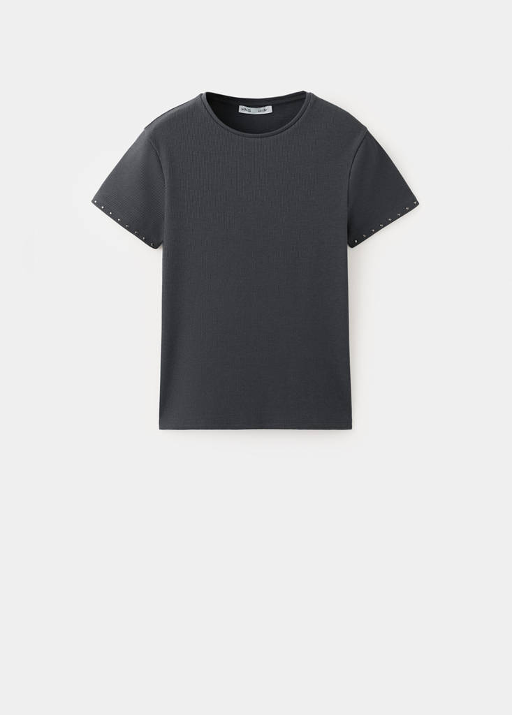 Short-sleeve studded T-shirt — Charcoal