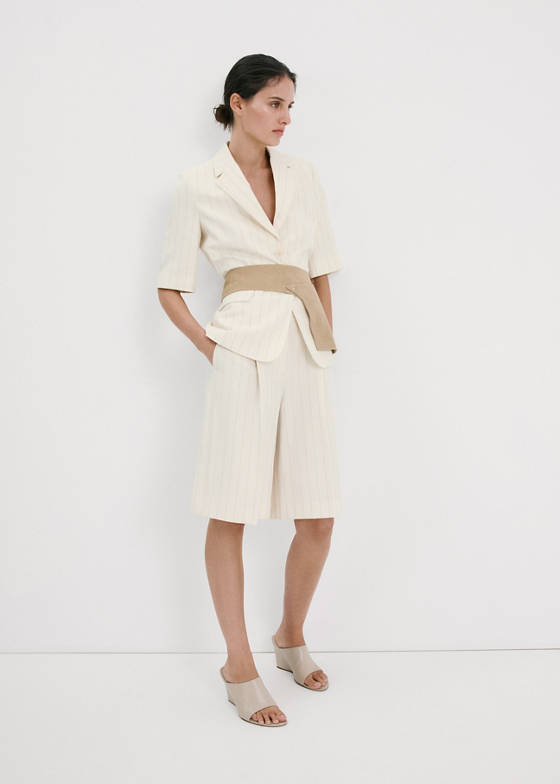 Kemerli keten blazer ceket