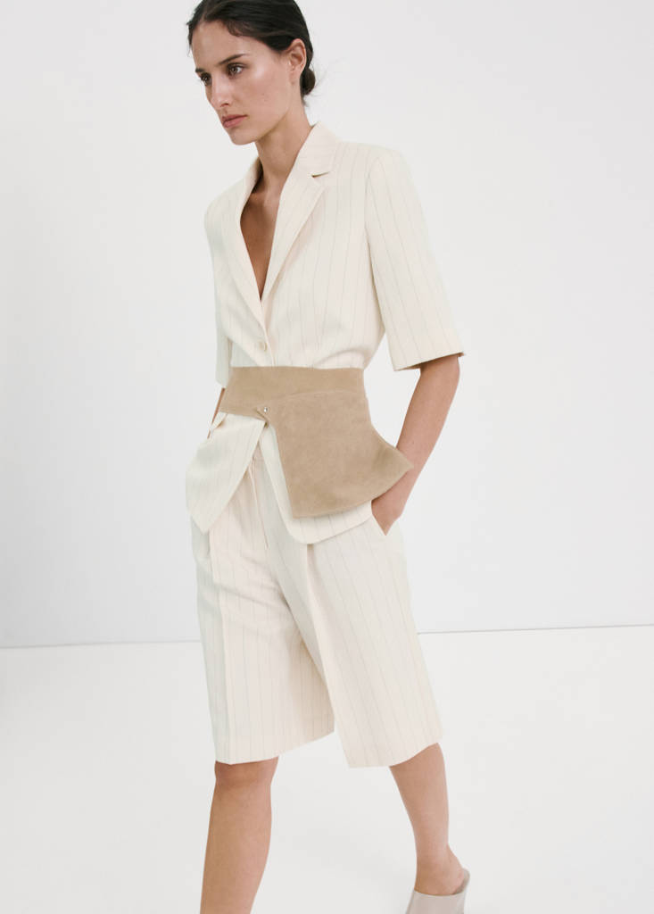 Linen suit blazer with belt