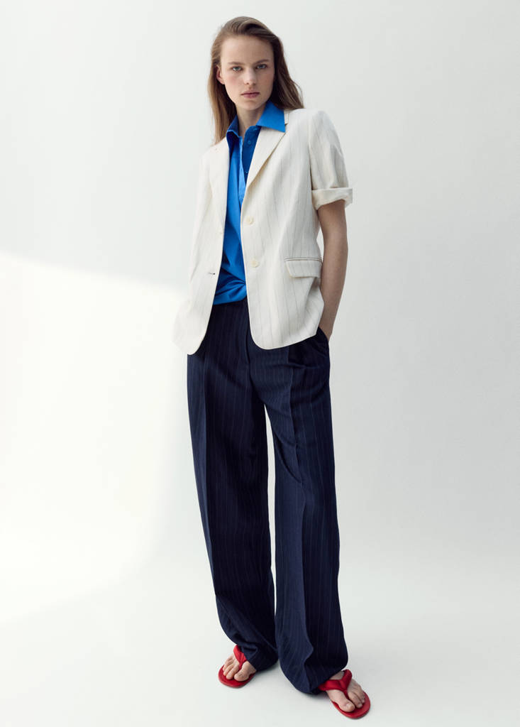 Linen suit jacket with belt — Ecru
